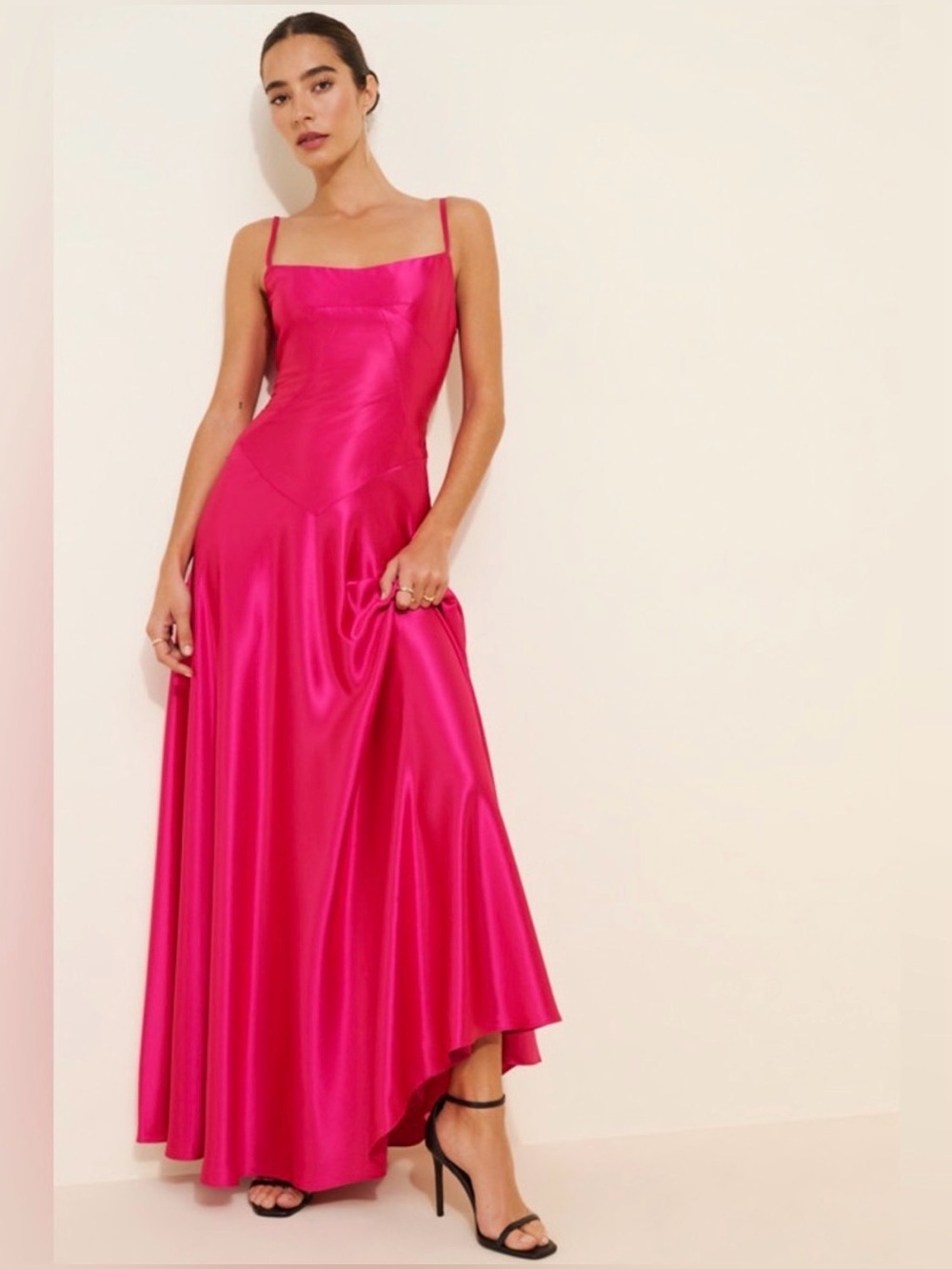 Anthropologie BHLDN Mare Mare Emmy Satin Corset Maxi Dress Hot Pink XL Petite